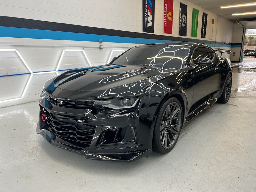 Black Chevrolet Camaro ZL1 in the Detail Tech shop in Crystal Lake