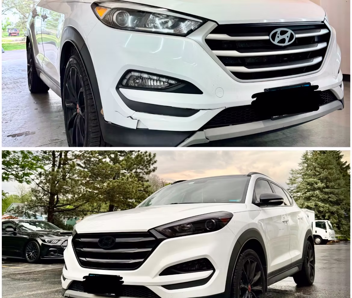 Before and after chrome delete on a Hyundai Tucson at Detail Tech
